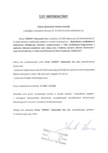 List referencyjny za pale CFA w miejscowości Kawęczy Nowa Osada