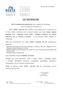 List referencyjny za pale przemieszczeniowe dla budynku gospodarczego przy ul. Olchowej w Rzeszowie