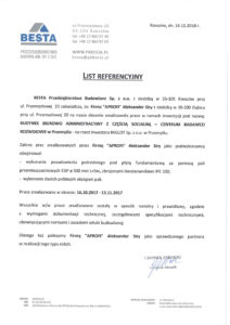List referencyjny za wykonanie pali przemieszczeniowych EGP dla Centrum Badawczo Rozwojowego w Przemyślu